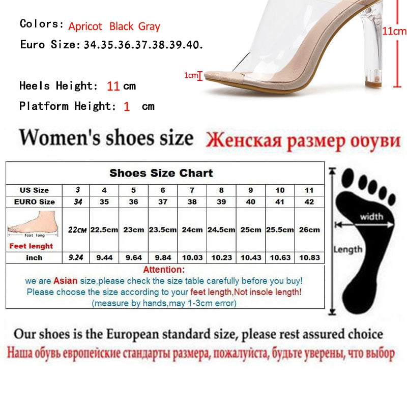 Women Slippers PVC Crystal Square heel Transparent Clear High Heels Summer Slippers Sandals Pumps - TRIPLE AAA Fashion Collection