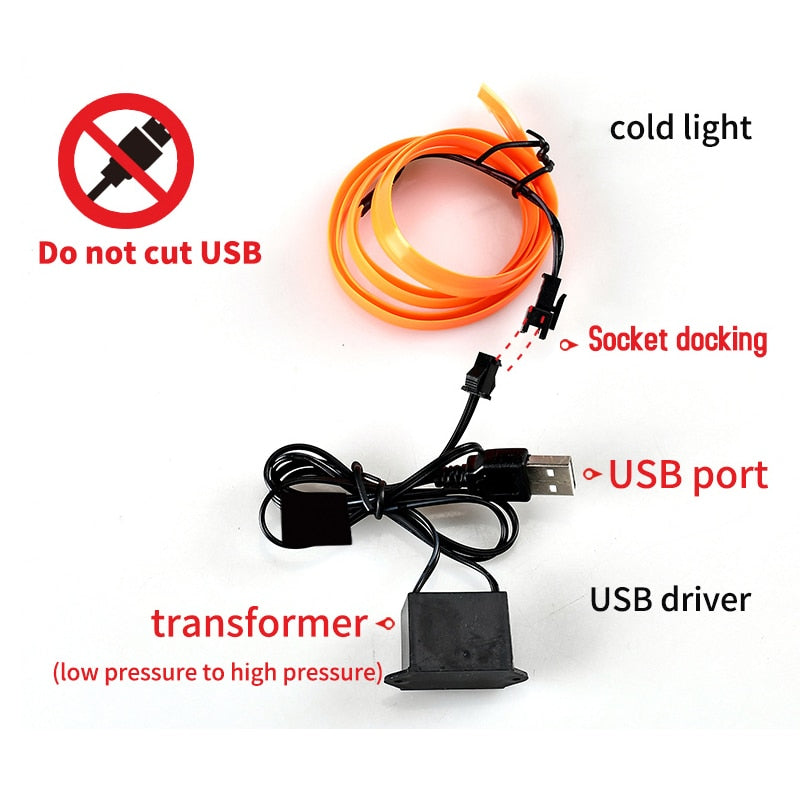 5m car interior accessories atmosphere lamp colorful cold light line with USB DIY Decorative Dash board Console Door LED Light - TRIPLE AAA Fashion Collection