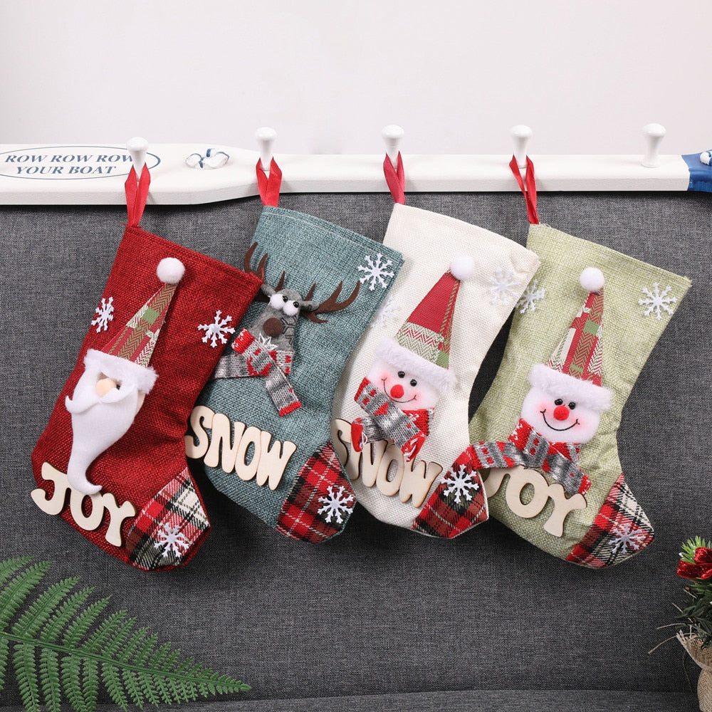 Christmas Stockings Santa Candy BagClaus Sock Gift Kids Candy Bag Xmas Noel Decoration for Home Christmas Tree Ornaments HX08
