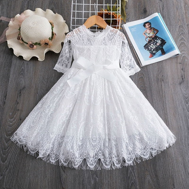 Red Kids Dresses For Girls Flower Lace Tulle Dress Wedding Little Girl Ceremony Party Birthday Dress Children Autumn Clothing - TRIPLE AAA Fashion Collection