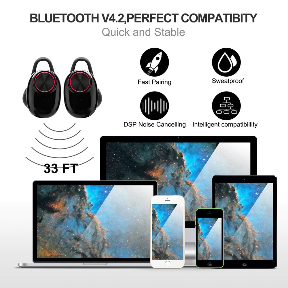 V5 TWS Bluetooth Headset True Wireless Earbus with QI-Enabled Wireless Charging Case IPX6 Waterproof Long Lasting 20 - TRIPLE AAA Fashion Collection