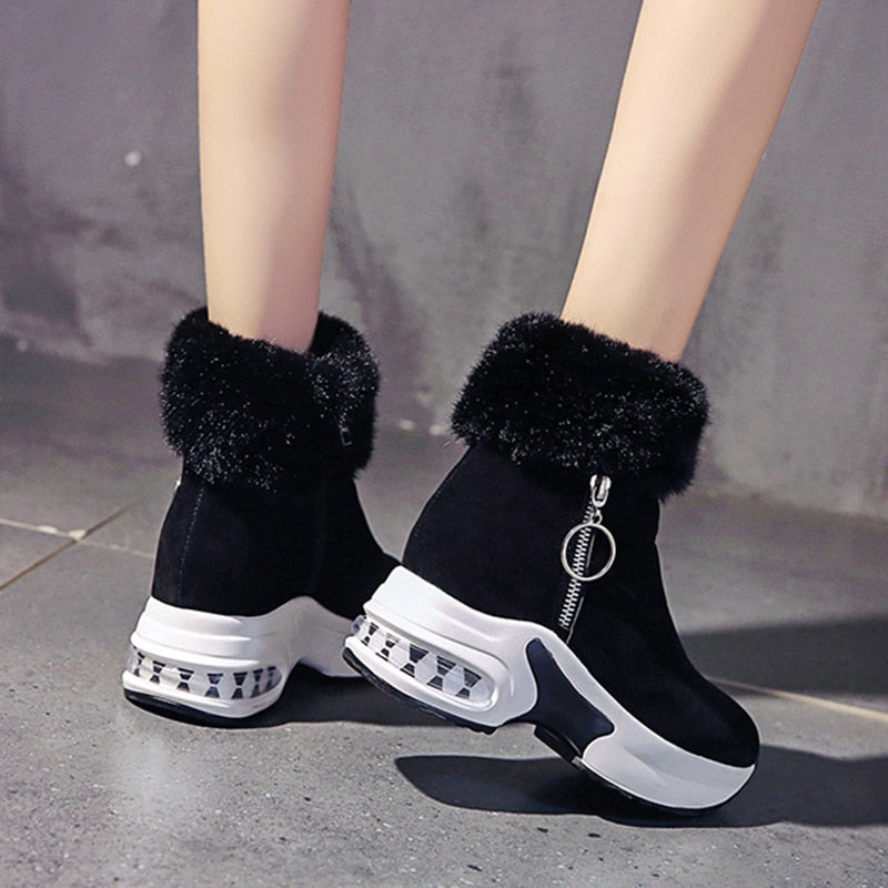 Women Ankle Boot Warm Plush Winter Shoes For Woman Wedges Boots High Heels Ladies Boot Women Leather Snow Boots Winter Shoes
