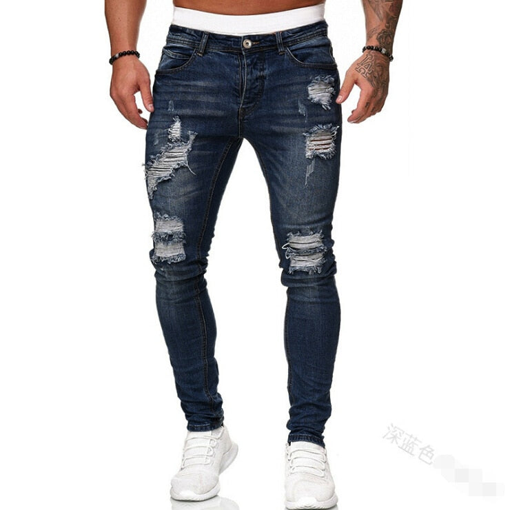Adisputent Men's Sweatpants Sexy Hole Jeans Pants Casual Summer Autumn Male Ripped Skinny Trousers Slim Biker Outwears Pants