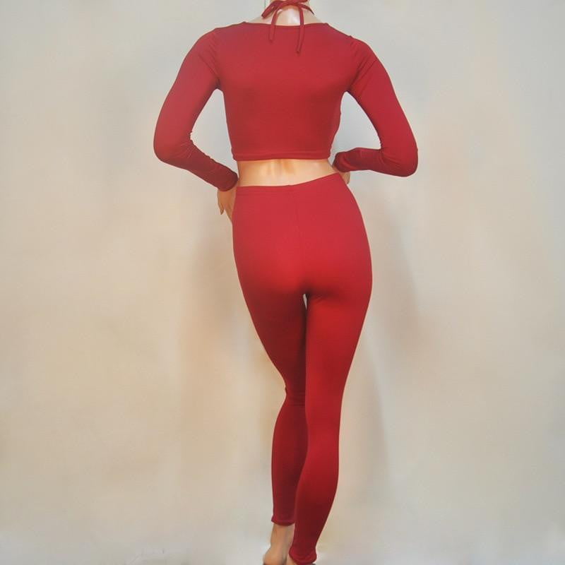 2 pieces long sleeve bandage Sets Sexy Crop Tops And Pants Sets Party Sexy Club Bodycon Bandage Dress - TRIPLE AAA Fashion Collection