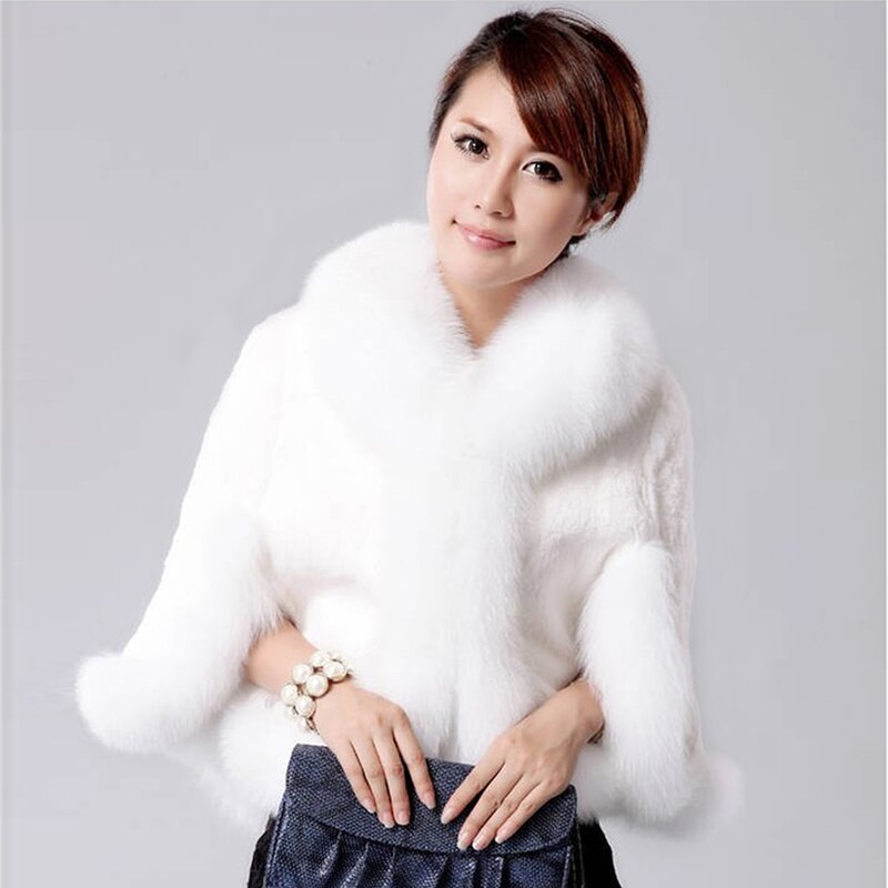 The new women's short coat Leather grass imitation fox fur rabbit fur shawl cloak cape coat