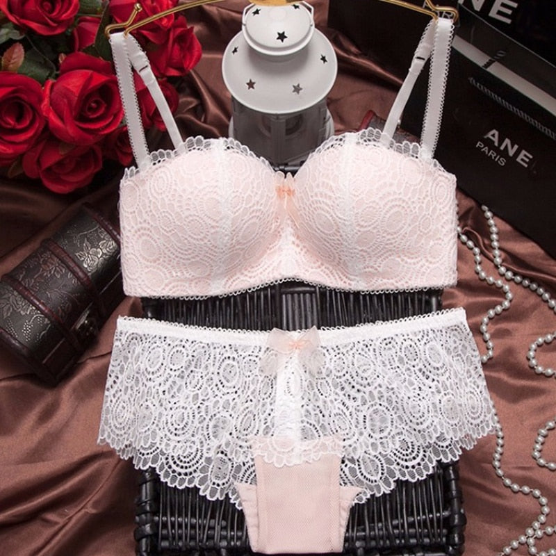 European Style Brand bra and panties adjustable push up lace thin thick women's underwear bow bra set