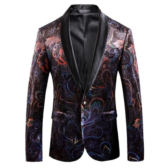 Blazer Men Luxury Print Shawl Collar Suit Jacket Men Wedding Dinner Party Stage Singer Costumes - TRIPLE AAA Fashion Collection