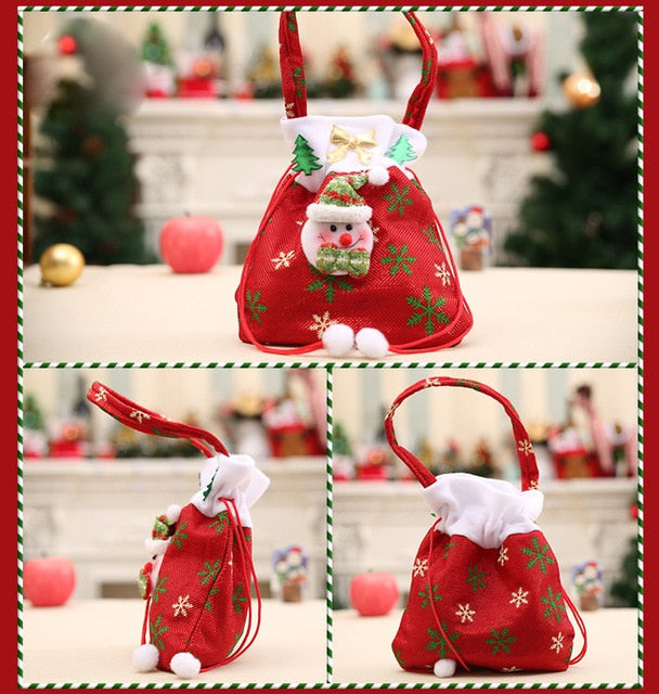 Santa Claus Christmas Decorations For Home Snowman Cloth Gift Bags With Handles For Cookie Candy Drawstring Merry Christmas Bags