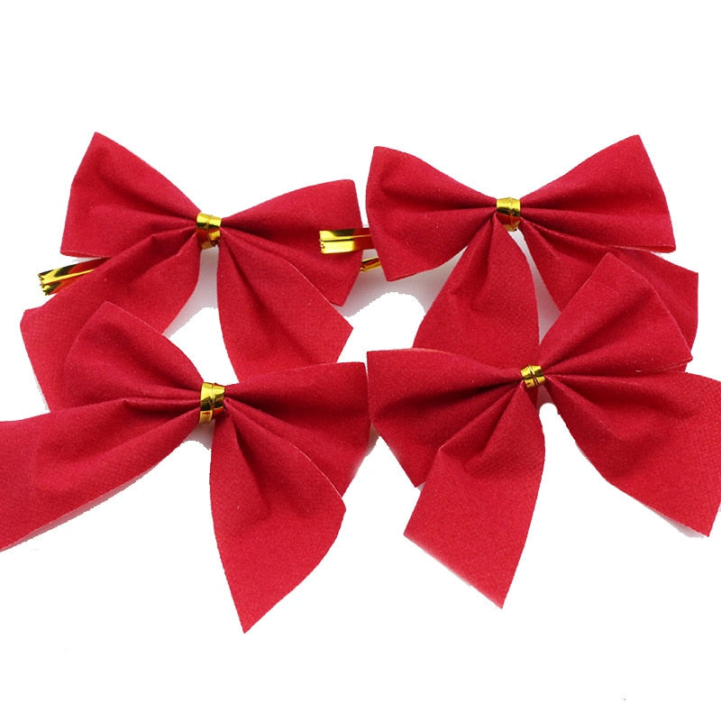 100pcs Christmas Bows Hanging Decorations Golden Silver Red Bow-knot Merry Christmas Tree Decorations Pendant New Year Navidad