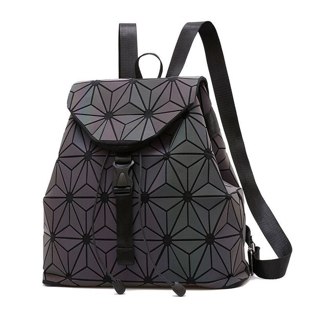 Women Backpack Luminous Geometric Plaid Sequin Female Backpacks For Teenage Girls Bagpack Drawstring Bag Holographic Backpack - TRIPLE AAA Fashion Collection