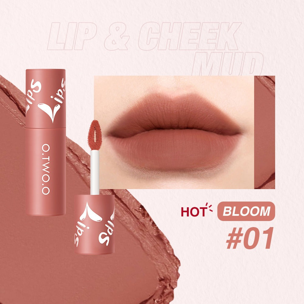 O. TWO. O Lip Clay Matte Face Lip And Cheek Dual-Use Powder Blusher Lipstick Air Lip Glaze Does Not Stick To Cup Lip Color 9144