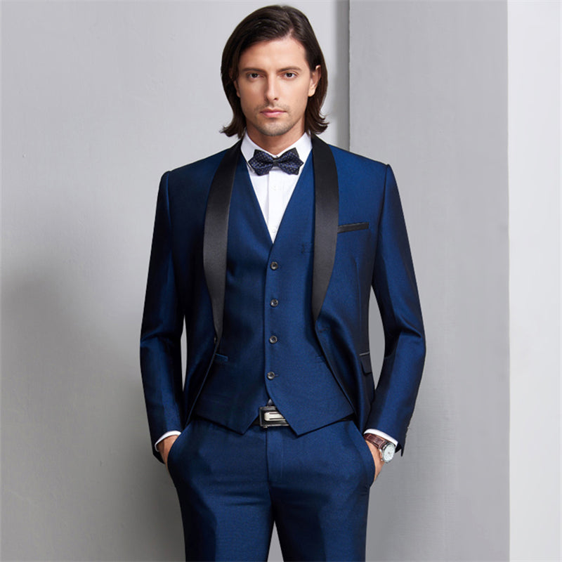 Wedding Suits For Men Shawl Collar 3 Pieces Slim Fit Burgundy Suit Mens Royal Blue Tuxedo Jacket - TRIPLE AAA Fashion Collection