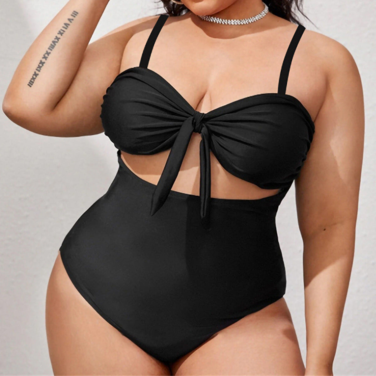Swimsuit Women's Triangle Linked Strap Tube Top Black Large Size Fat Woman