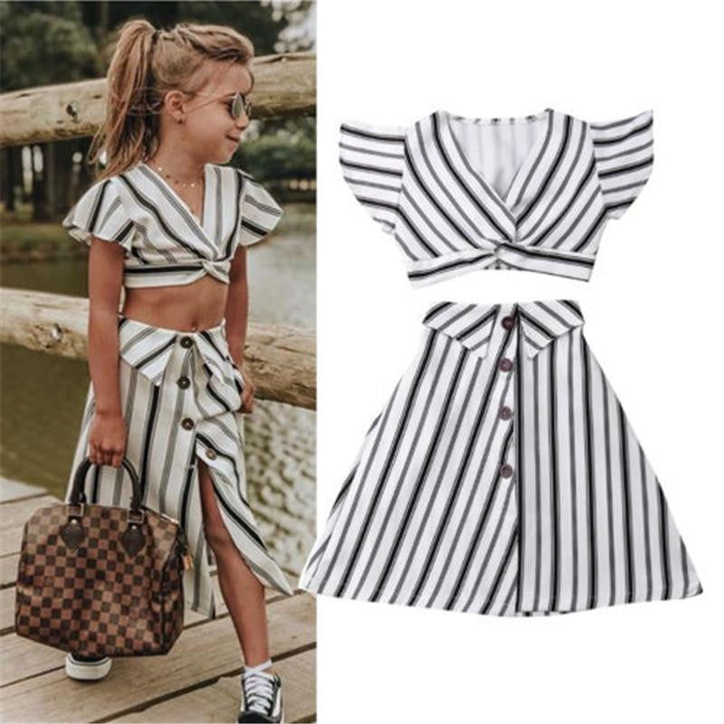 2pcs Clothes Set Baby Toddler Girls Striped Crop Tops Skirt Dress Sundress - TRIPLE AAA Fashion Collection