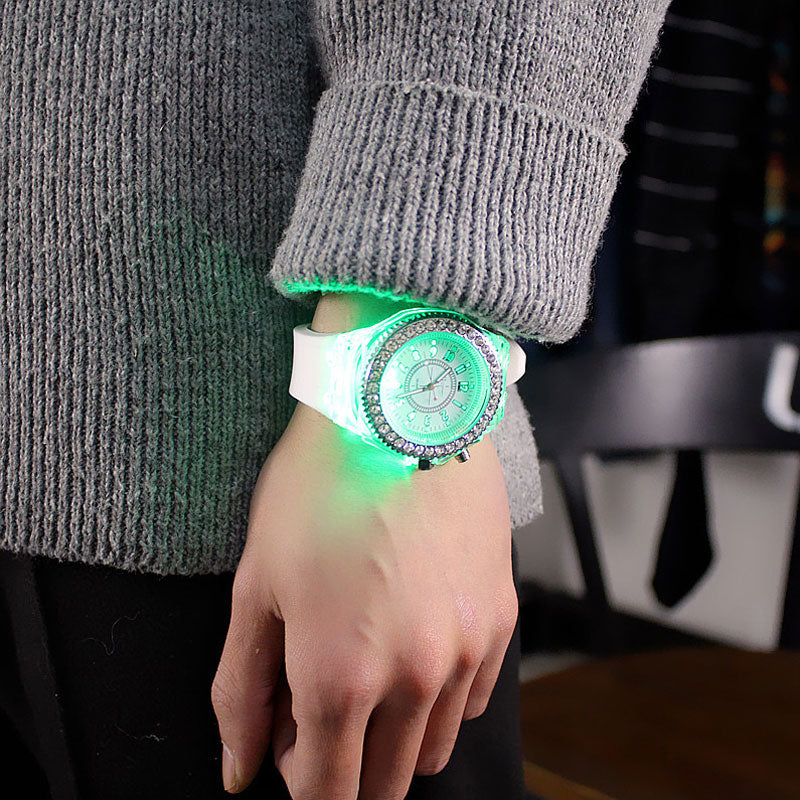 Led Flash Luminous Watch Personality trends students lovers jellies woman men's watches 7 color light WristWatch - TRIPLE AAA Fashion Collection