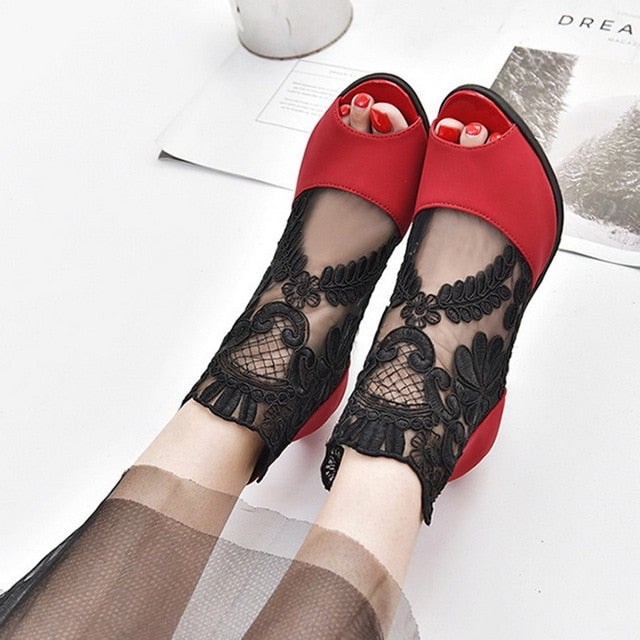 Summer Mesh Peep Toe Sandals Sexy Heels Single Shoes - TRIPLE AAA Fashion Collection