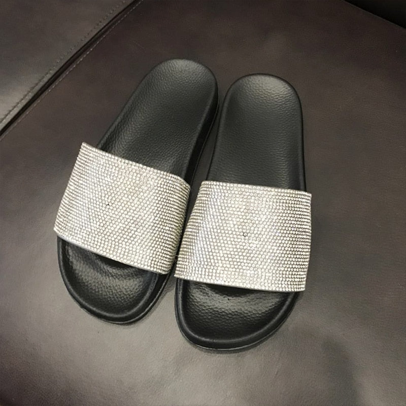 Slippers Flip Flops Summer Slides Women Shoes Crystal Diamond Bling Beach Slides Sandals Casual Shoes Slip On - TRIPLE AAA Fashion Collection