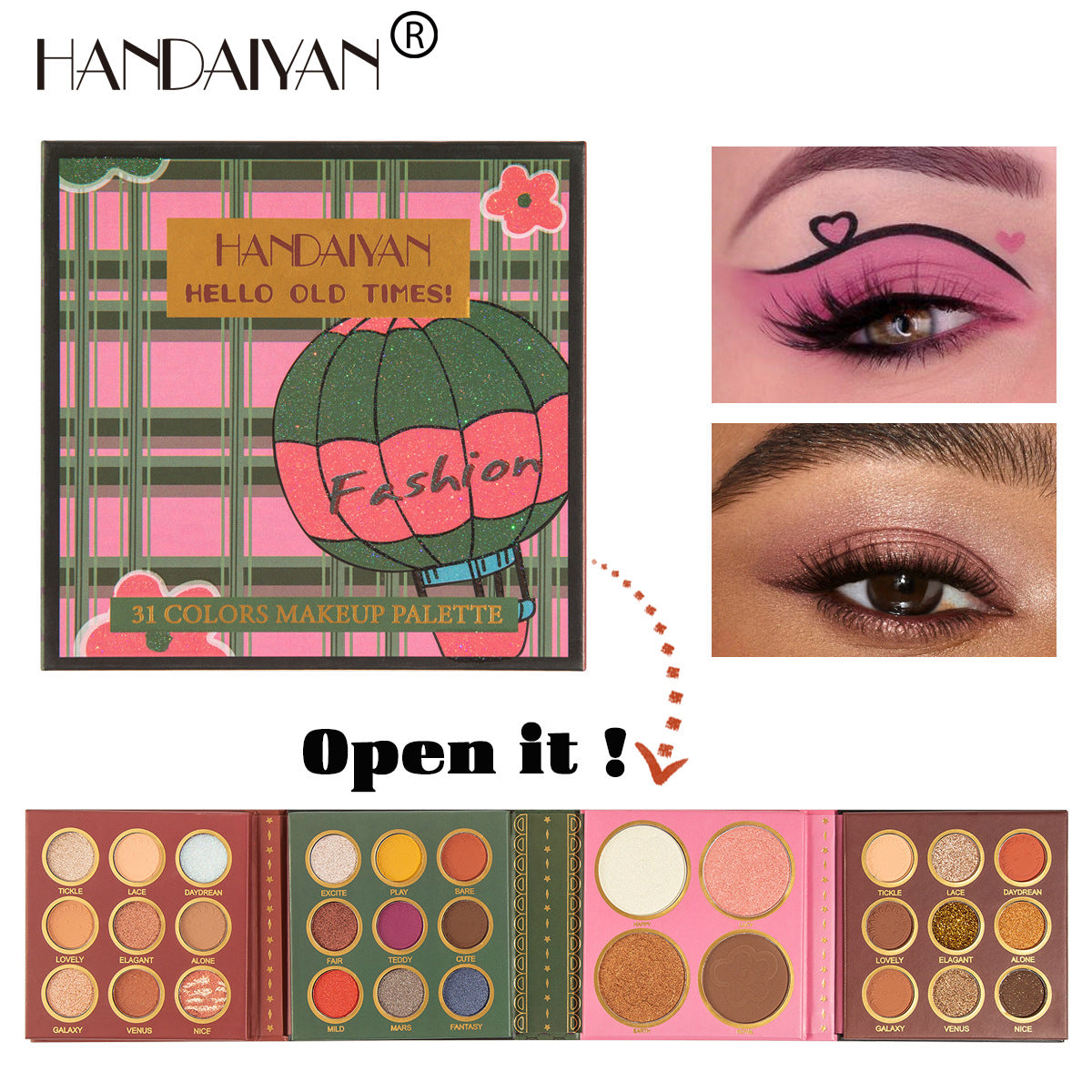 HANDAIYAN 31 Colors Eyeshadow Palette + Blush Highlighter Makeup Set Set Box Pearlescent Matte Eyeshadow
