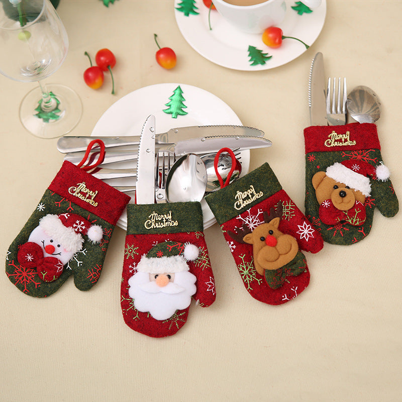 Santa Hat Reindeer Christmas New Year Pocket Fork Knife Cutlery Holder Bag Home Party Table Dinner Decoration Tableware 62253