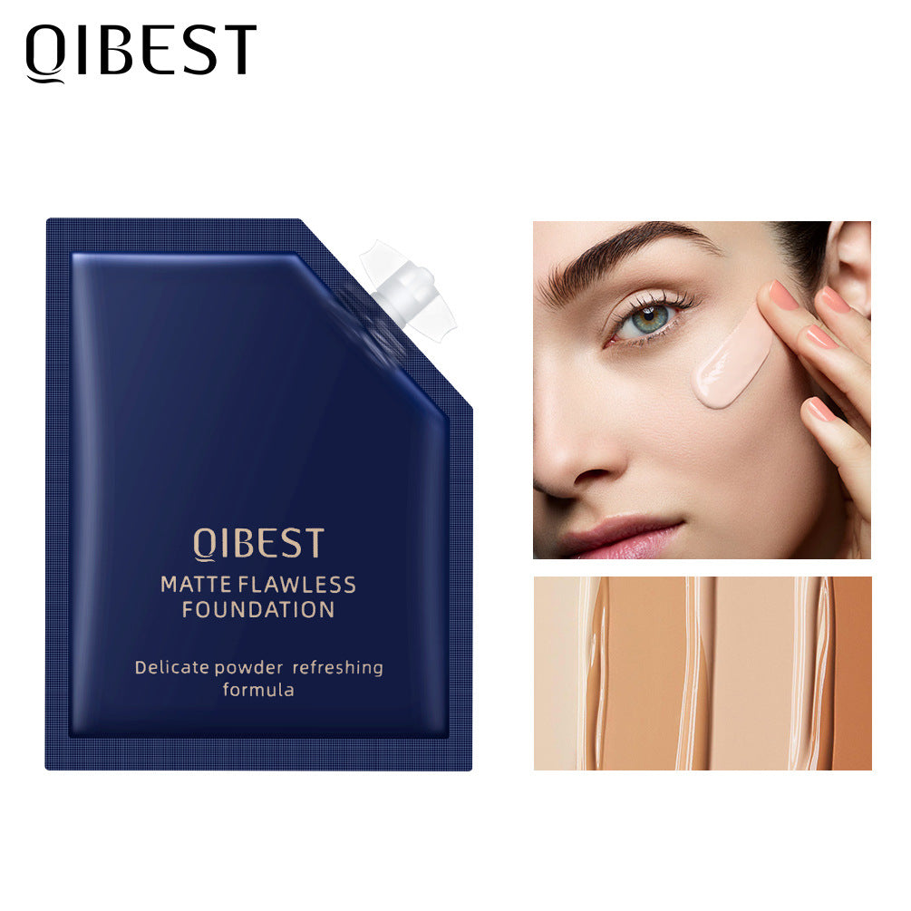 QIBEST Liquid Foundation Long Lasting Makeup Concealer Moisturizing Brightening Matte Portable Volume Repairing Liquid