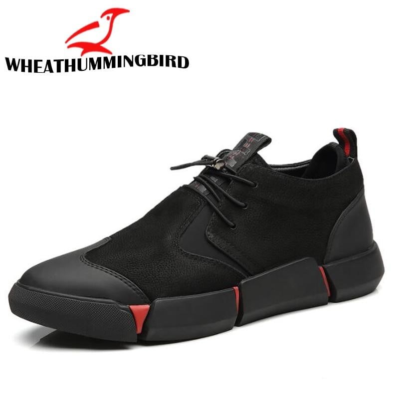 Black Men's Leather Casual Shoes Fashion Breathable Sneakers - TRIPLE AAA Fashion Collection