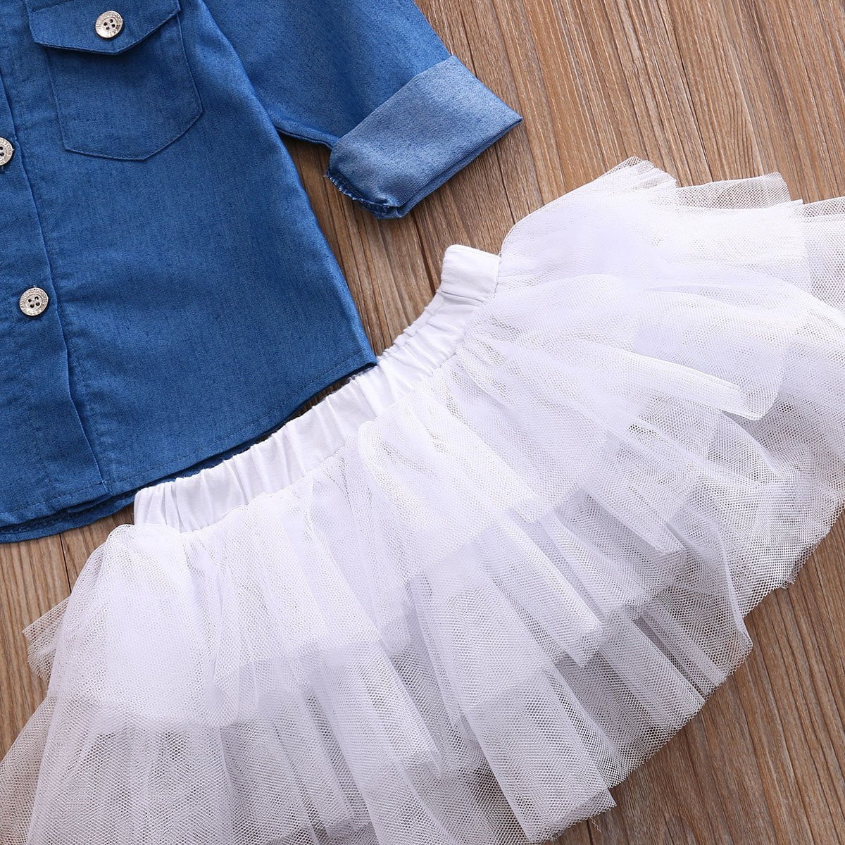 0-5T Babies Girl Summer Clothing Set Baby Girls Denim Shirt Top +Tutu Skirts+Headband 3pcs Outfits Sets - TRIPLE AAA Fashion Collection