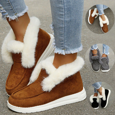 Autumn and Winter New Large Suede Warm keeping Cotton Shoes Casual Snow Shoes Low top Suede Cotton Shoes Women