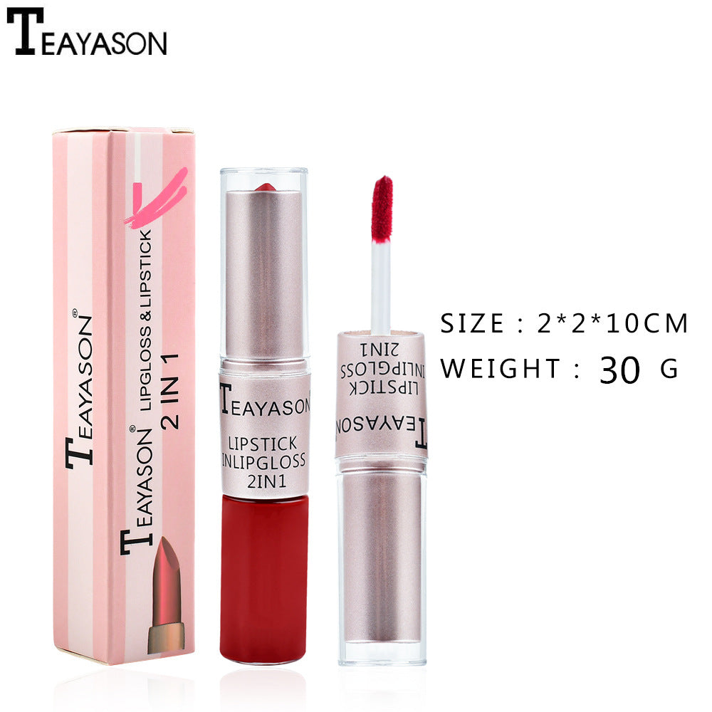Double-Headed Non-Stick Cup Matte Matte Lip Gloss Two-In-One Matte Bean Paste Does Not Fade With Cup Lipstick Female