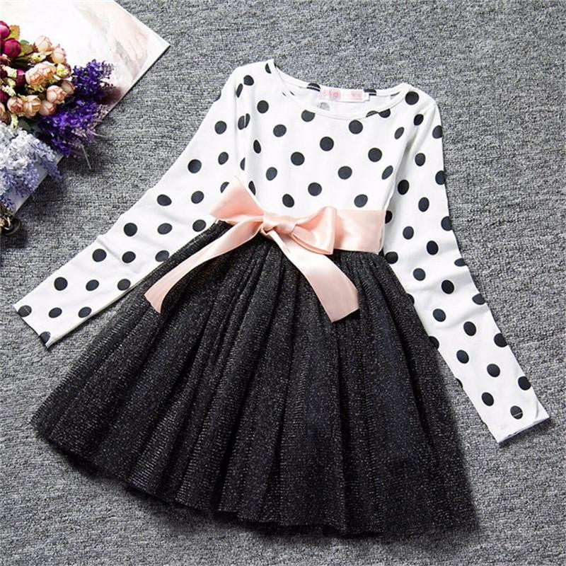 Dot Long Sleeve Dress For Girls Clothing Child Costume Baby Girl Clothing Teenager School Daily Wear Sashes Kids Casual Clothes - TRIPLE AAA Fashion Collection