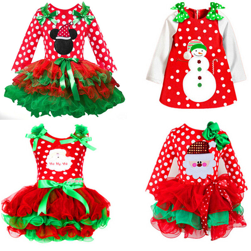 New Year Baby Girl Christmas Dress Girl's Merry Christmas Dress Children Kids Cotton Dot Dress Girls Tutu Santa Clus Costume - TRIPLE AAA Fashion Collection