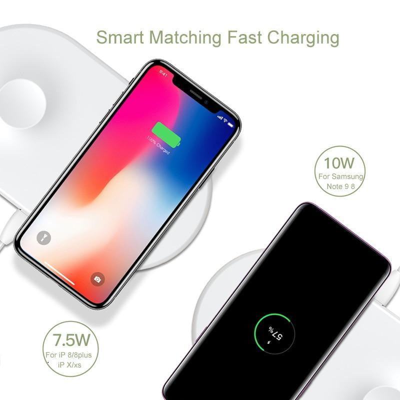 Baseus 2 in 1 Wireless Charger Pad For Apple Watch iPhone X Xs Max XR Desktop Fast Wireless Charging Charger Born for Apple Fans - TRIPLE AAA Fashion Collection