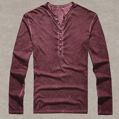 Brand Designer Men Cotton Vintage Henry T Shirts Casual Long Sleeve High quality Men old color Cardigan T shirt 2018 hot sale - TRIPLE AAA Fashion Collection