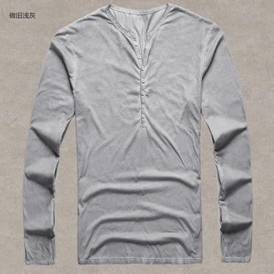 Brand Designer Men Cotton Vintage Henry T Shirts Casual Long Sleeve High quality Men old color Cardigan T shirt 2018 hot sale - TRIPLE AAA Fashion Collection