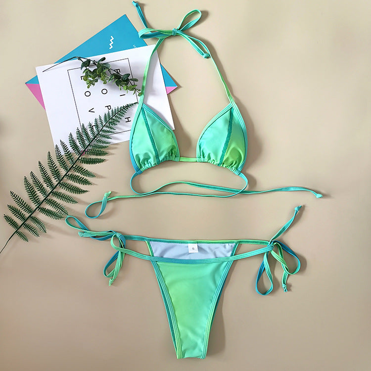 New Top Line Color Blooming Split Bikini Gradient Strap Swimsuit