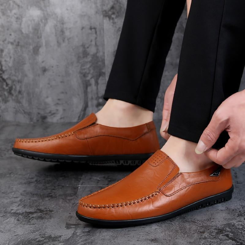 Genuine Leather Mens Moccasin Shoes Black Men Flats Breathable Casual Italian Loafers Comfortable Plus Size - TRIPLE AAA Fashion Collection