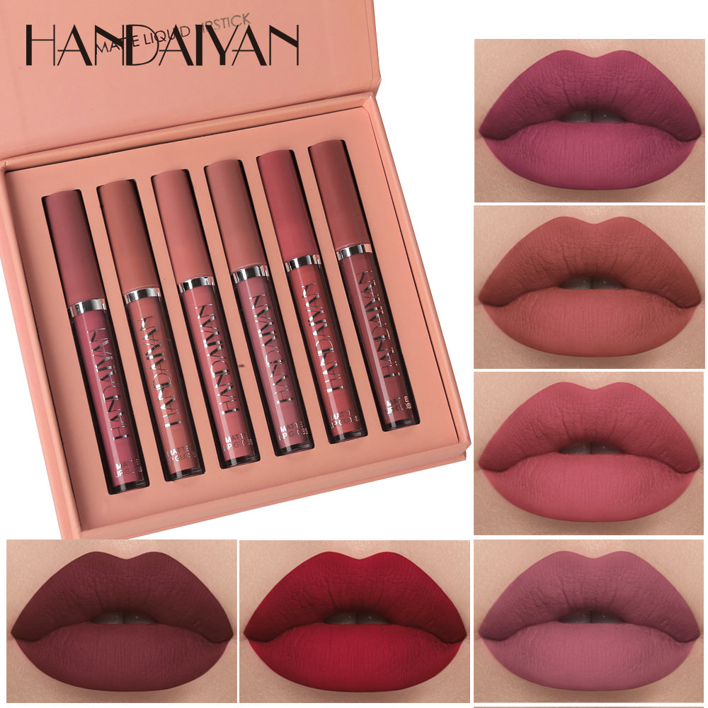 HANDAIYAN 6Pcs Lip Gloss Set Non Stick Matte Lip Gloss Set Gift Box Liquid Lipstick Cosmetic Not Easy To Fade
