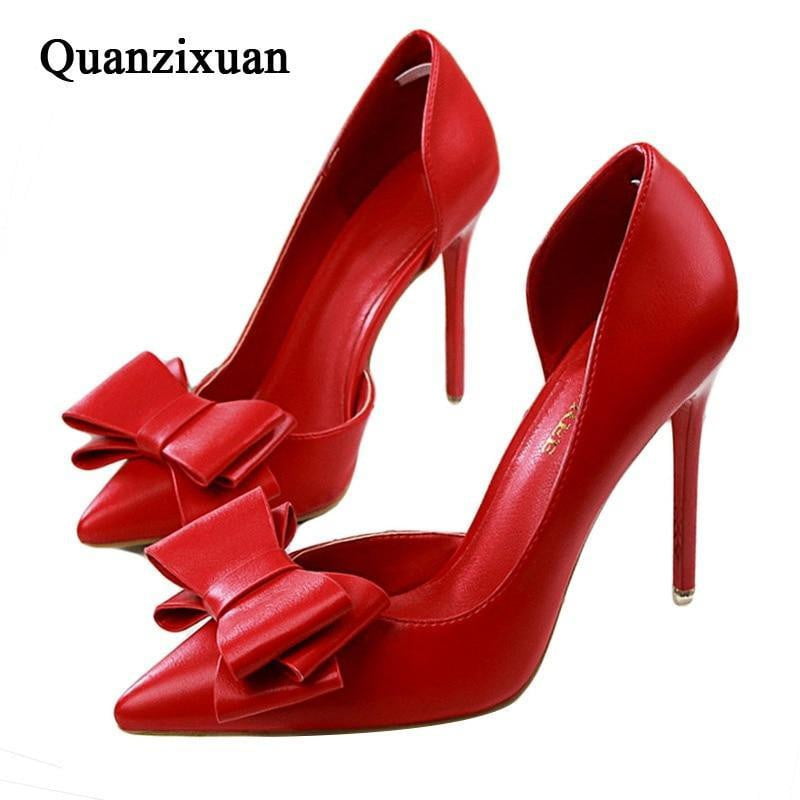 2018 fashion delicate sweet bowknot high heel shoes side hollow pointed Stiletto Heels Shoes women pumps - TRIPLE AAA Fashion Collection