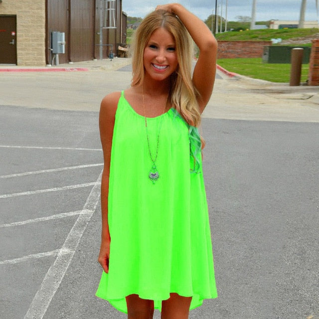 Women beach dress fluorescence female summer dress chiffon voile women dress - TRIPLE AAA Fashion Collection