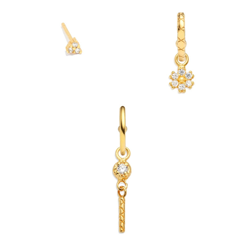 S925 Beauty Ins Style Flower Earrings 3 Piece Set Earrings Diamond Earrings