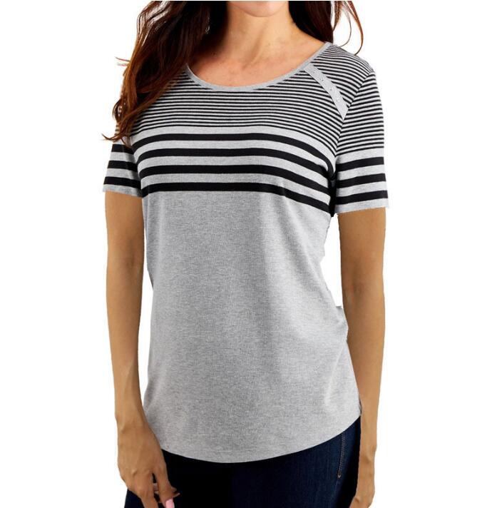 Spring And Summer New Style Round Neck Striped Short-Sleeved T-Shirt Top Casual Ladies Short Sleeve