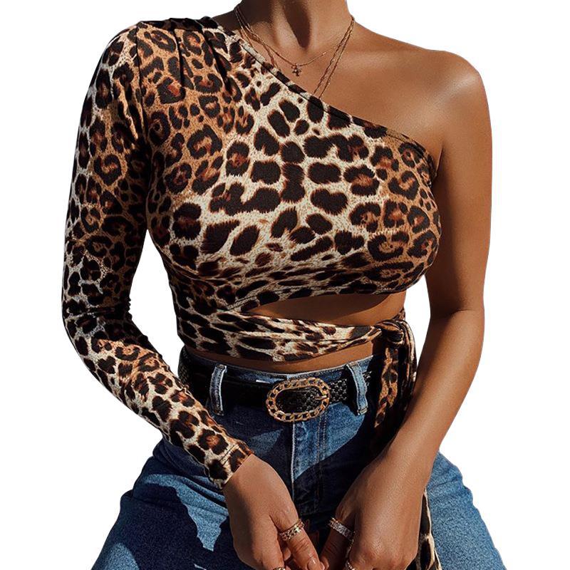 Summer New Cross Border Hot Sale Leopard Print Cropped Navel Sexy Slim Women's Top T-Shirt