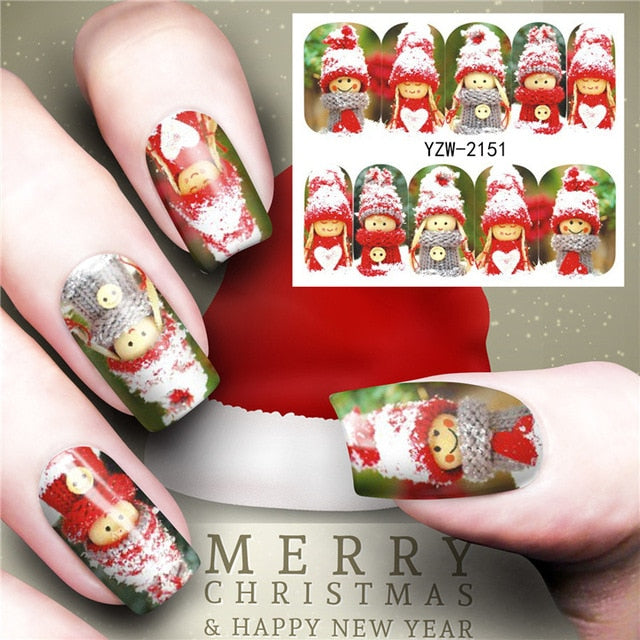 Christmas Water Nail Stickers Transfer Decals Sliders Snowman Deer Halloween Gel Polish Wraps Nail Decor - TRIPLE AAA Fashion Collection