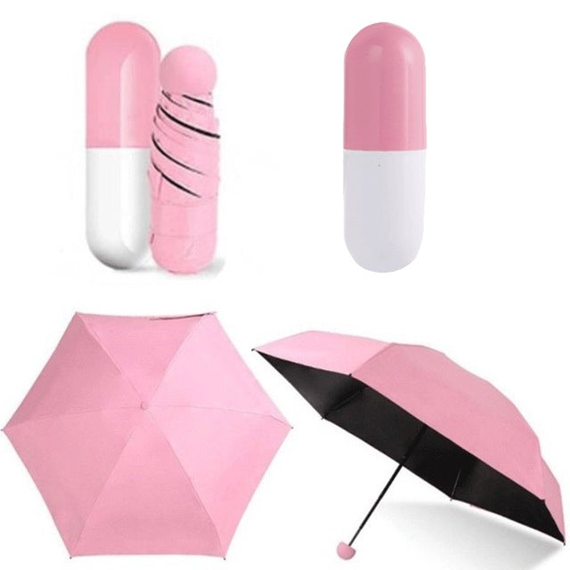 Mini Folding Capsule Small Umbrella With Pill Package Box Pocket Parasol Rain Anti-UV Portable Travel Umbrella Sunny Rainy Day