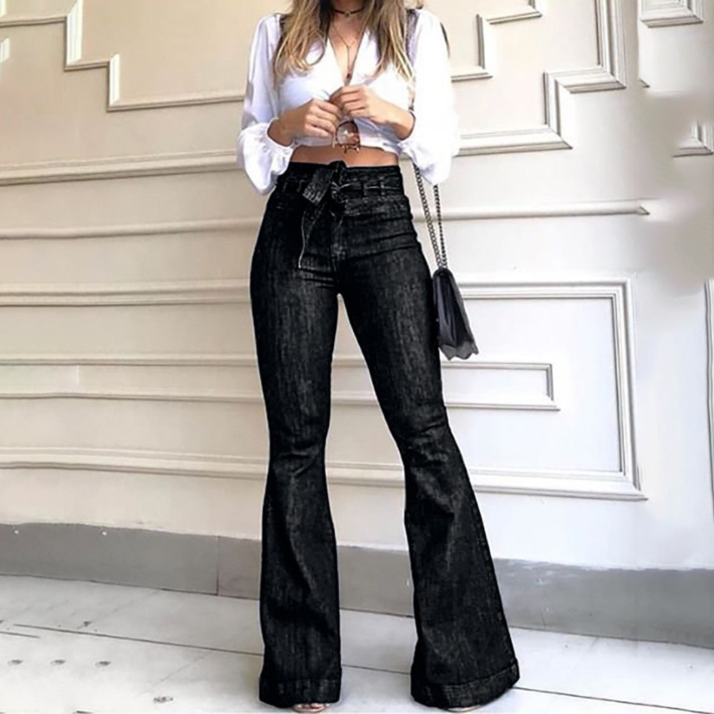 Women's Jeans High Waist Denim Flare Pants Street Style Blue Skinny Sexy Vintage Ladies Flared Trousers Bell Bottom Jeans Fall