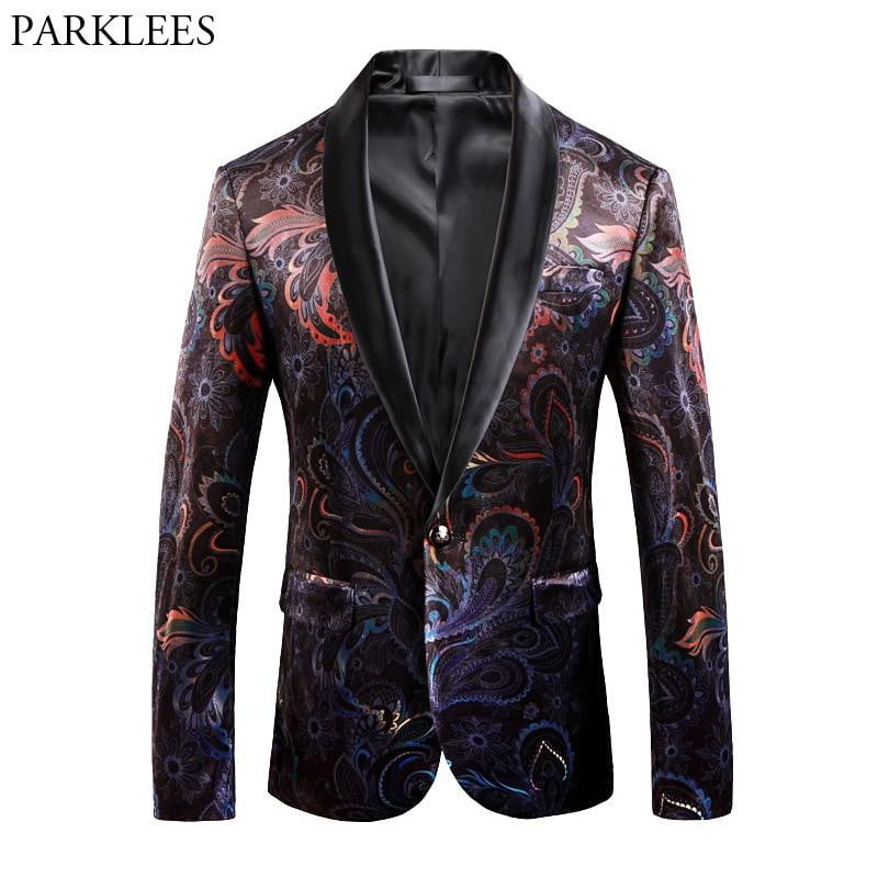Blazer Men Luxury Print Shawl Collar Suit Jacket Men Wedding Dinner Party Stage Singer Costumes - TRIPLE AAA Fashion Collection