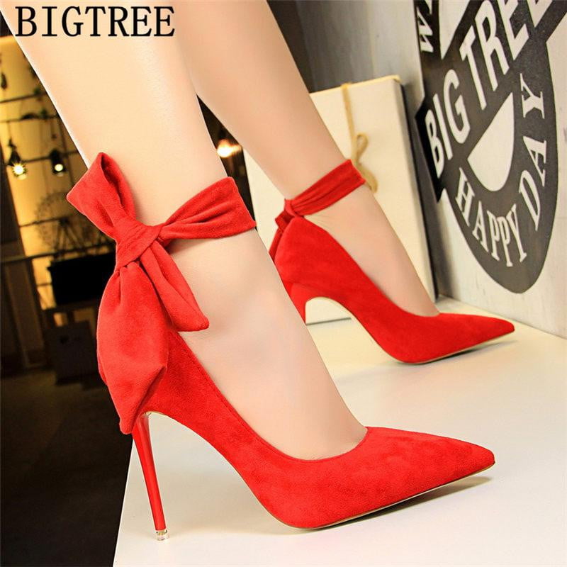 dress shoes women stiletto moccasin bigtree shoes Butterfly knot new arrival 2019 green shoes for women luxury high heels buty - TRIPLE AAA Fashion Collection
