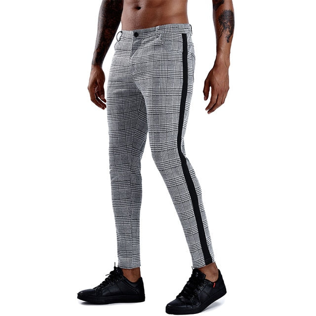 Brand Plaid Pants Men Elastic Male Skinny Trousers Bottom Tight Male Pant Streetwear Sweatpants Casual Joggers Men Pants - TRIPLE AAA Fashion Collection