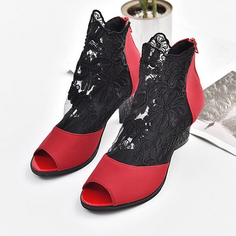 Summer Mesh Peep Toe Sandals Sexy Heels Single Shoes - TRIPLE AAA Fashion Collection