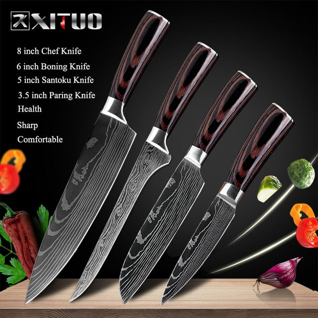 XITUO 8"inch japanese kitchen knives Laser Damascus pattern chef knife Sharp Santoku Cleaver Slicing Utility Knives tool EDC - TRIPLE AAA Fashion Collection
