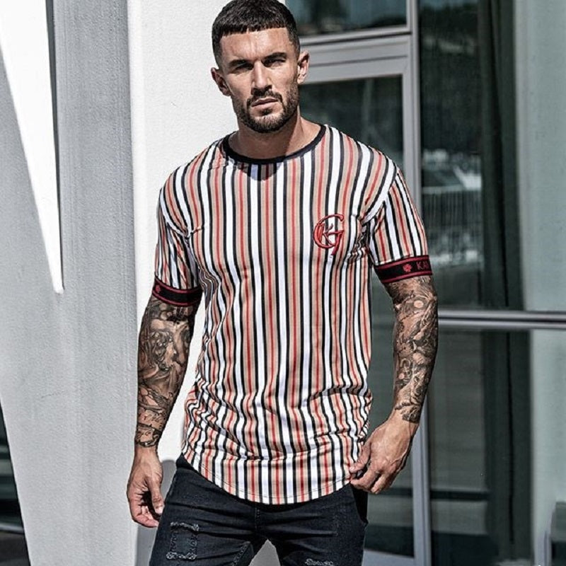 Casual Men T-shirt Stripe Summer Man Tshirt Fashion Tops Streetwear Male T-shirts Hip Hop - TRIPLE AAA Fashion Collection